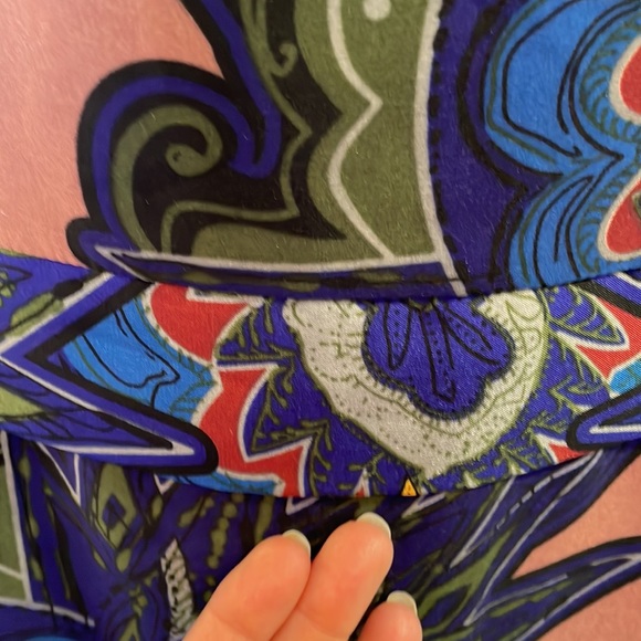 EUC BCBG MAXAZRIA DRESS Casual cocktail work dolman sleeves blue green gold Med - Picture 5 of 15